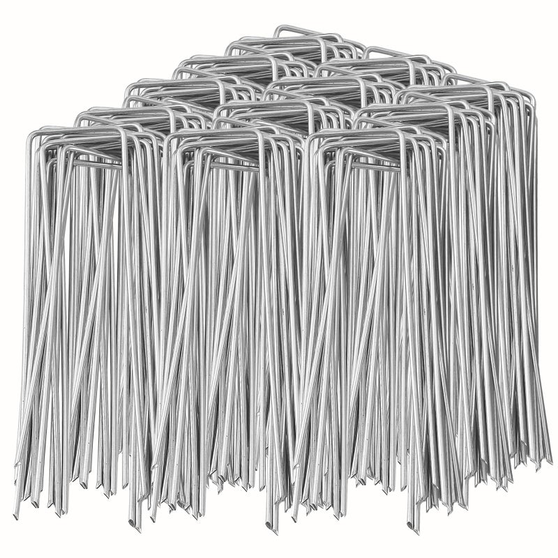 SuperMMarK 100 Pack Garden Landscape Staples, 6 Inch 11 Gauge Galvanized Garden Stakes Ground U Shaped Landscape Pins to Secure Lawn Fabrics Weed Barrier Covers Ground Cover and Landscaping - Image 1